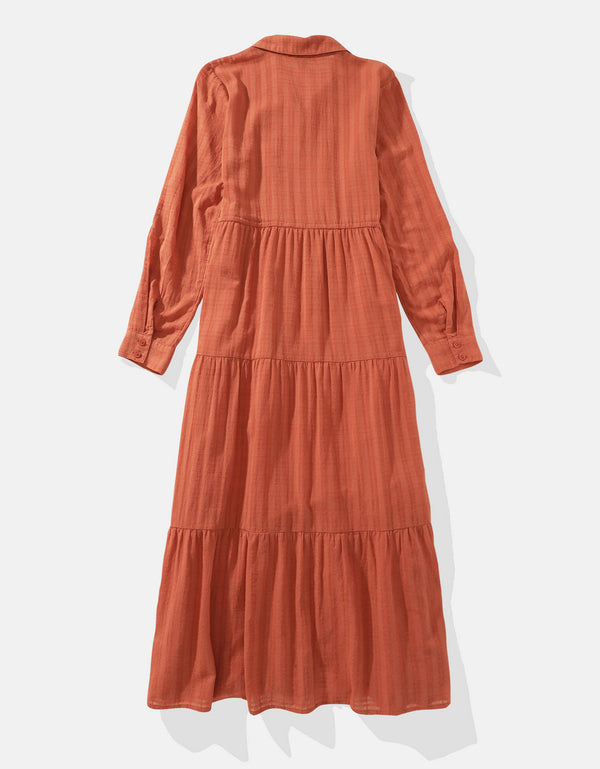 Vestido tipo Camisa manga larga de Mujer AE - Café