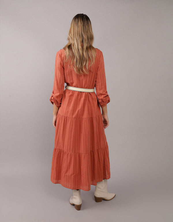 Vestido tipo Camisa manga larga de Mujer AE - Café
