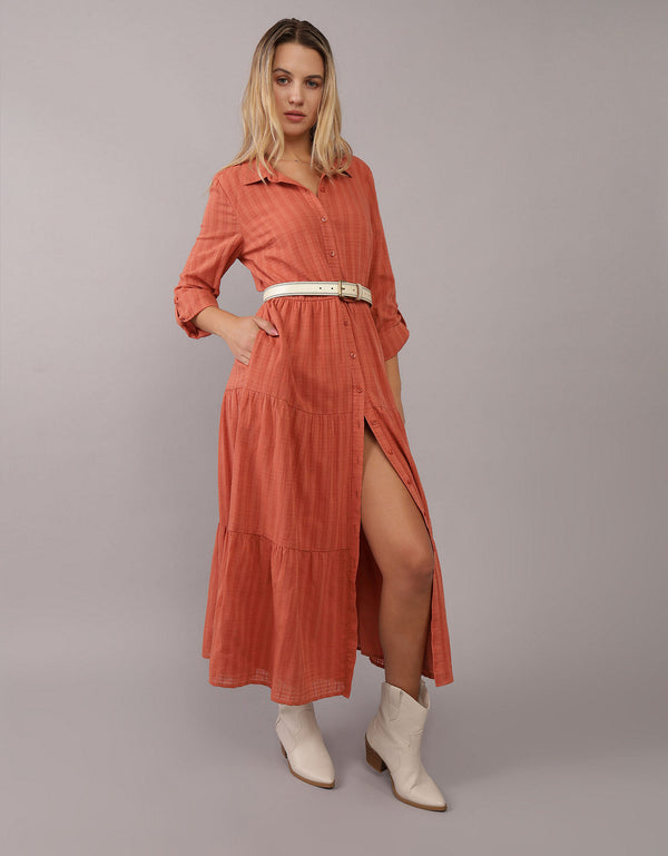 Vestido tipo Camisa manga larga de Mujer AE - Café