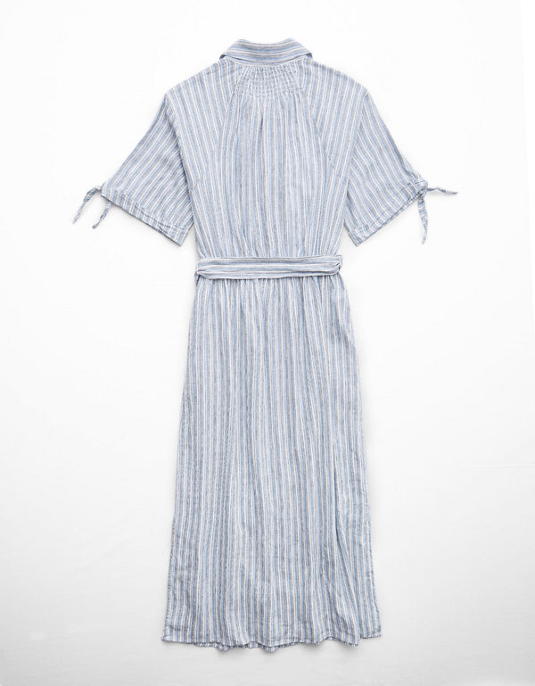 Vestido Camisero en Mezcla de Lino para Mujer - Azul