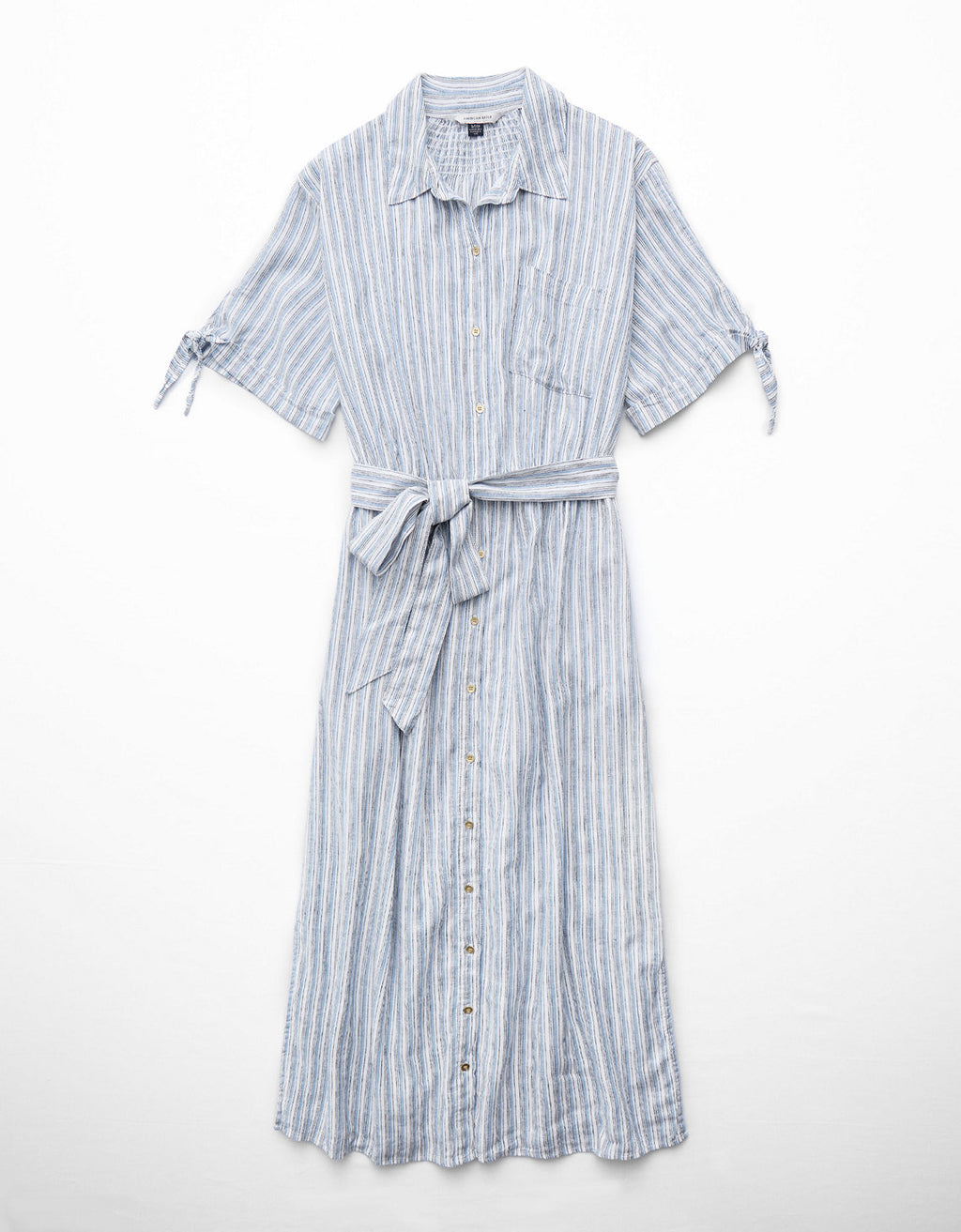 Vestido Camisero en Mezcla de Lino para Mujer - Azul 0395_8427_400_f