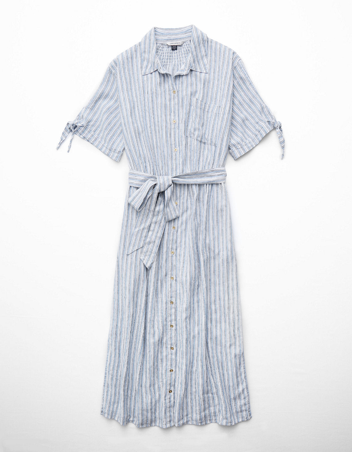 Vestido Camisero en Mezcla de Lino para Mujer - Azul 0395_8427_400_f