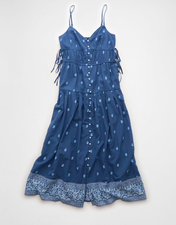 Vestido Midi con Escote V Ae - Azul