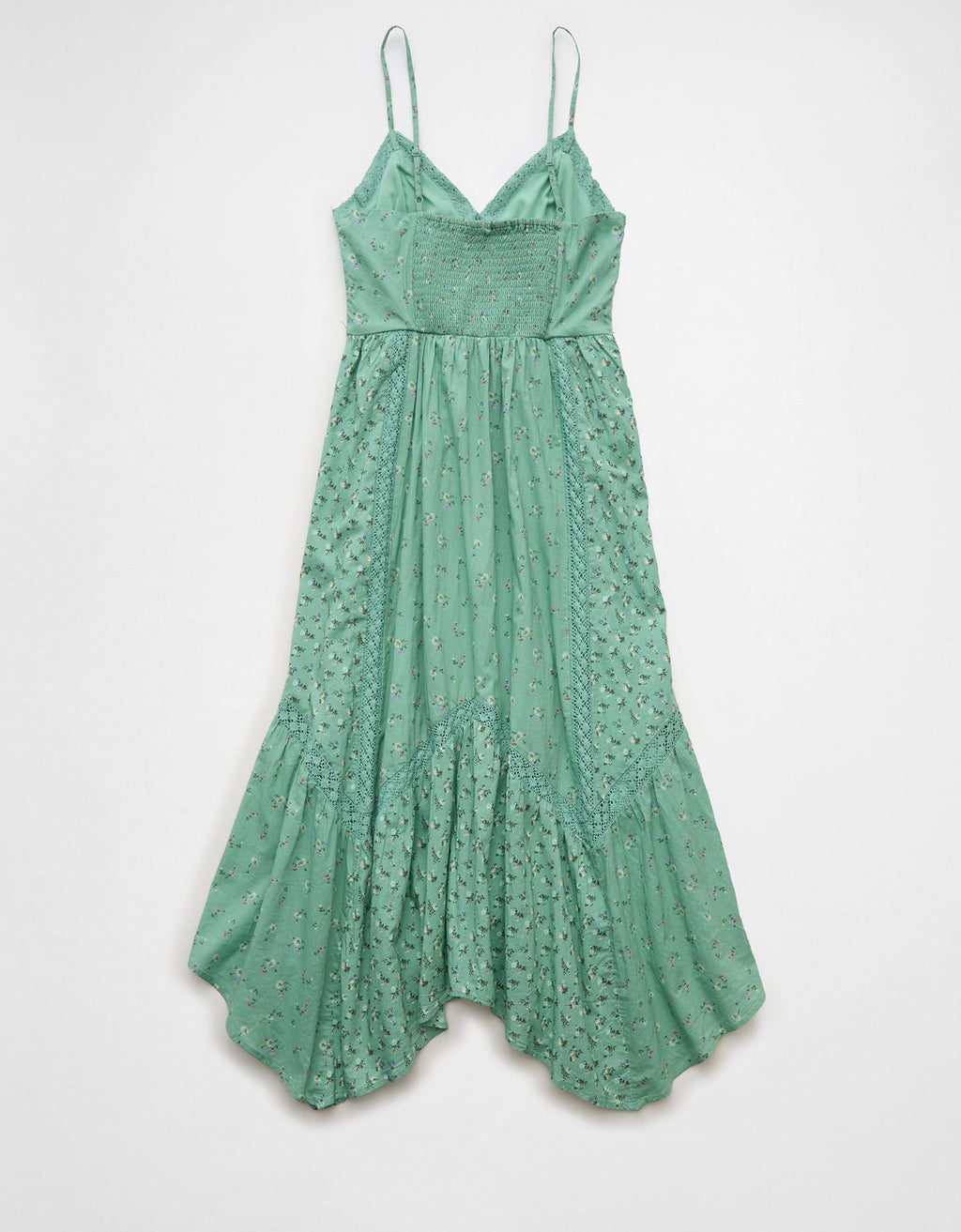 Vestido midi con dobladillo desigual e inserción de encaje en el escote en V - Verde 0395_9039_300_b