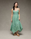 Vestido midi con dobladillo desigual e inserción de encaje en el escote en V - Verde 0395_9039_300_of