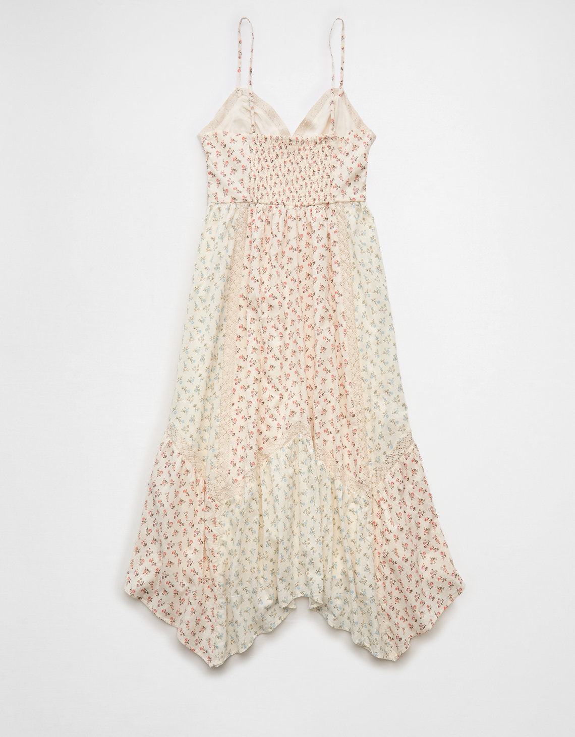 Vestido midi con dobladillo desigual e inserción de encaje en el escote en V - Multicolor 0395_9039_900_b