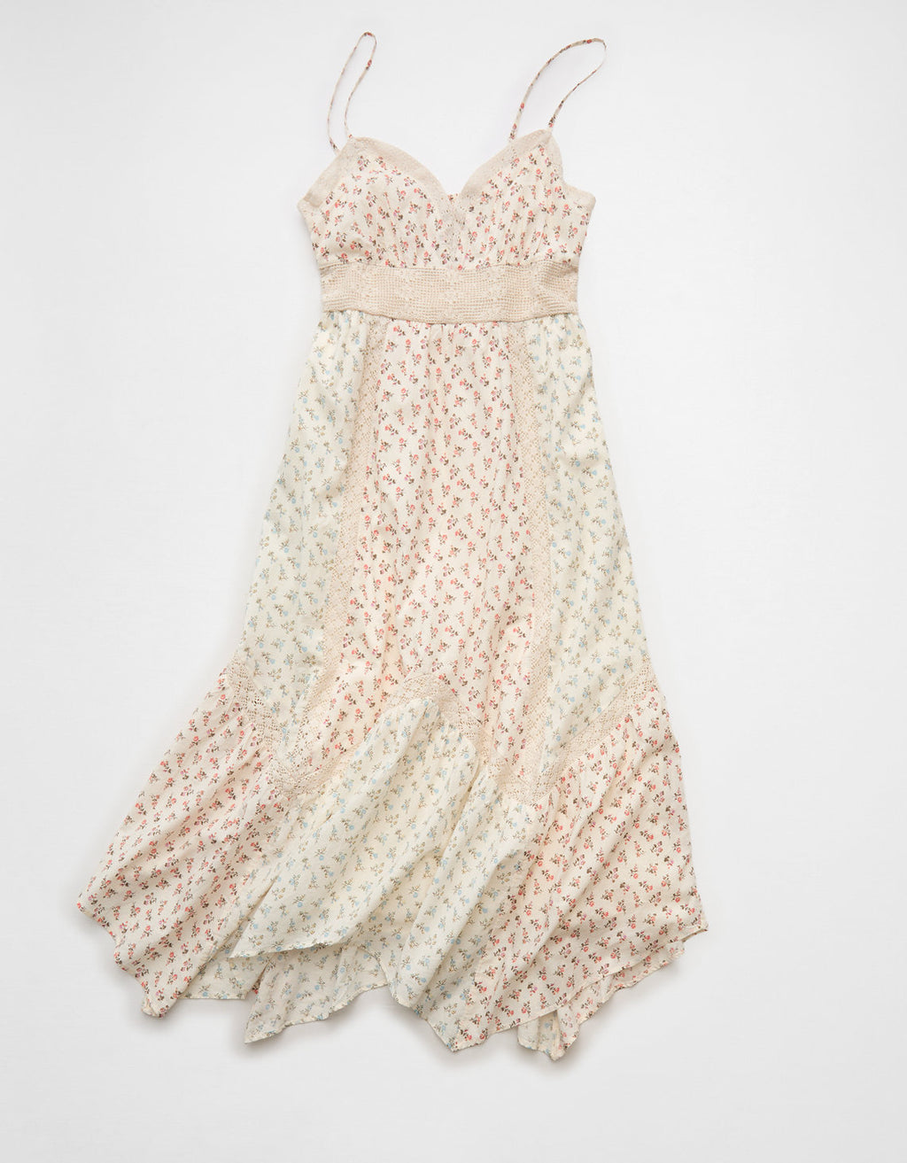 Vestido midi con dobladillo desigual e inserción de encaje en el escote en V - Multicolor 0395_9039_900_f