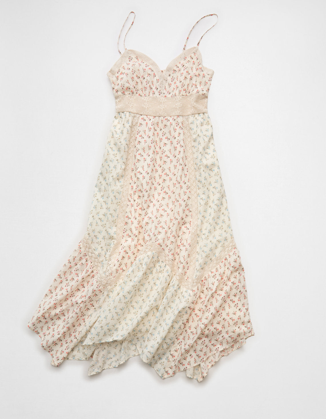 Vestido midi con dobladillo desigual e inserción de encaje en el escote en V - Multicolor 0395_9039_900_f