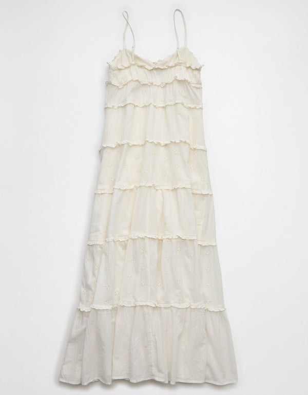 Vestido midi abotonado con volantes de AE - Blanco