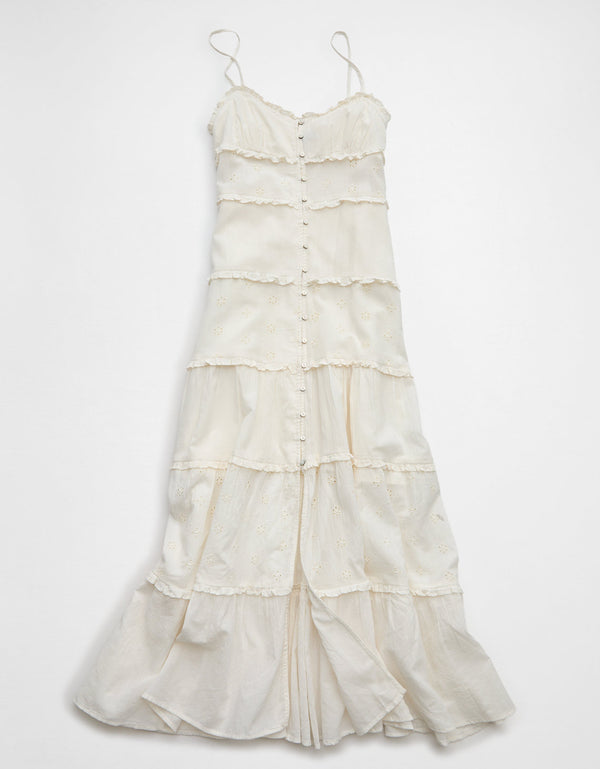 Vestido midi abotonado con volantes de AE - Blanco