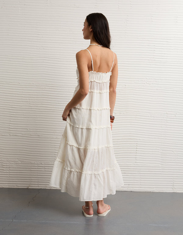 Vestido midi abotonado con volantes de AE - Blanco