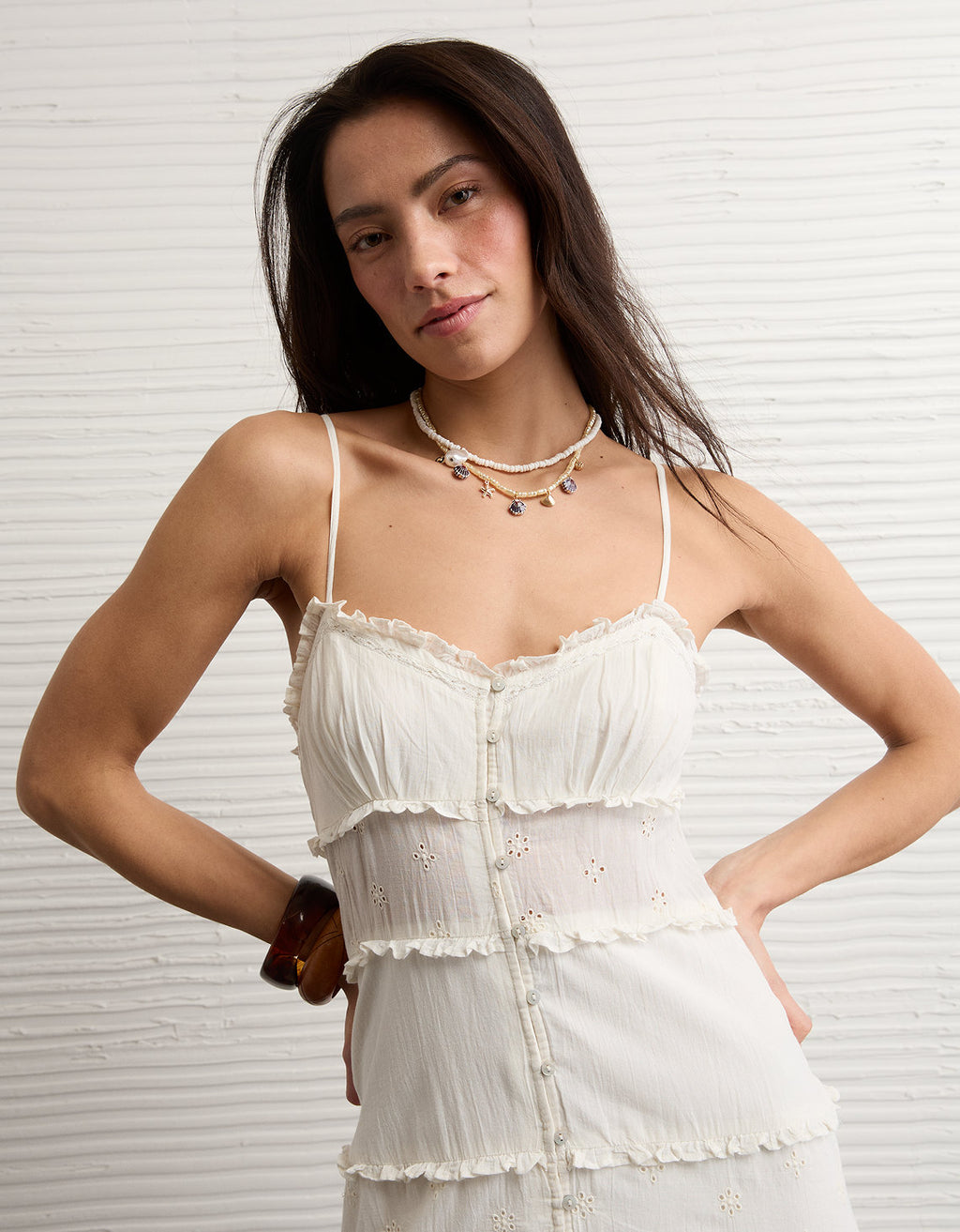 Vestido midi abotonado con volantes de AE - Blanco 0395_9044_134_os