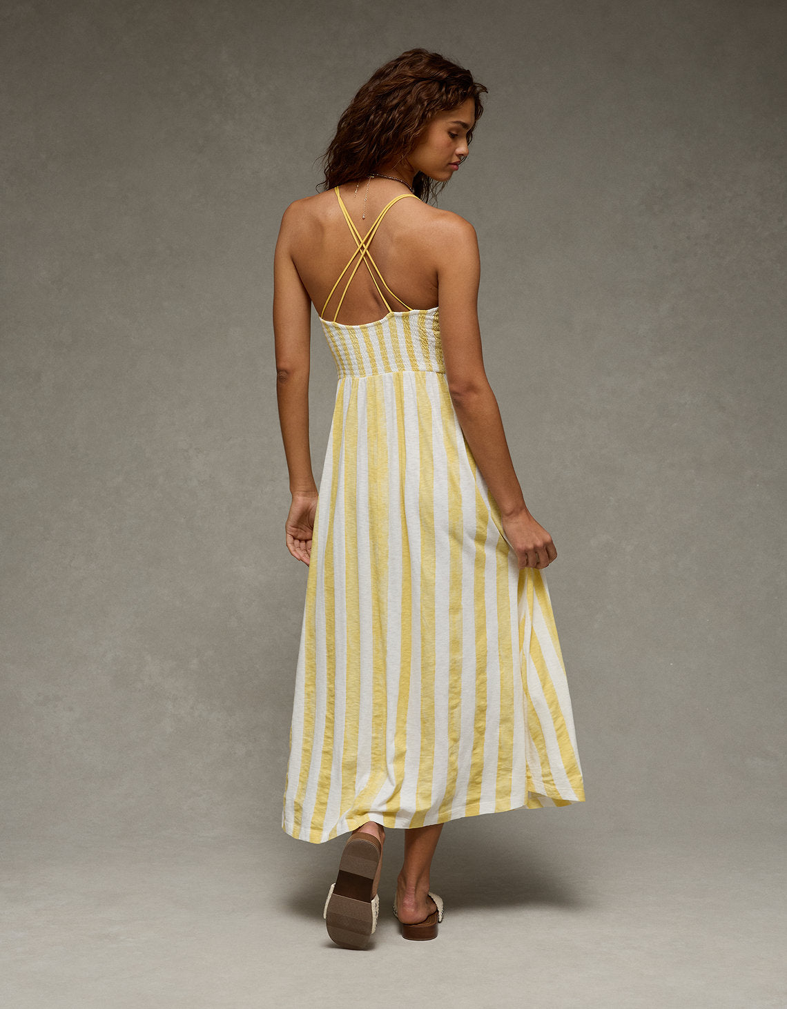 Vestido largo con nido de abeja Ae Sunchaser. - Amarillo 0395_9058_700_ob