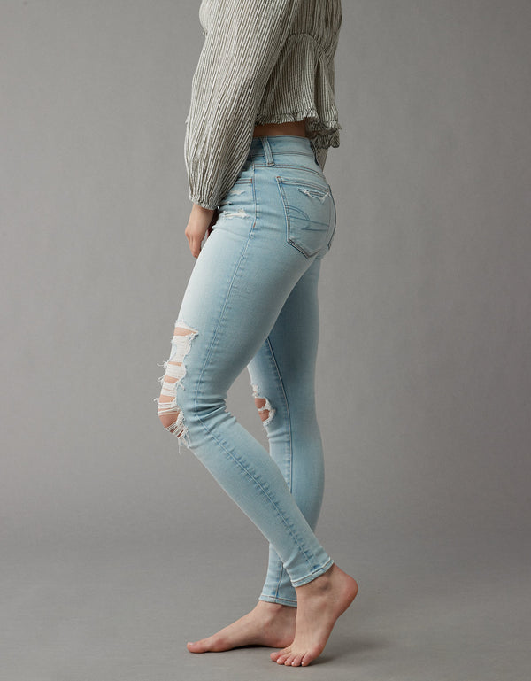 Jeggings de tiro bajo con rotos mujer AE - Azul