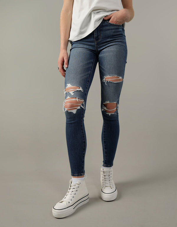 Jegging tiro alto - Azul
