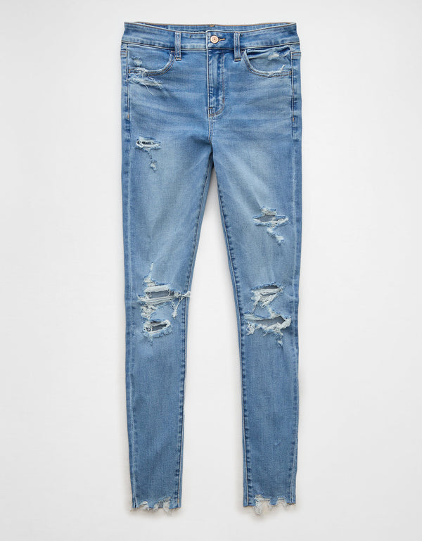 Jegging Tiro Alto con rotos Mujer AE - Azul