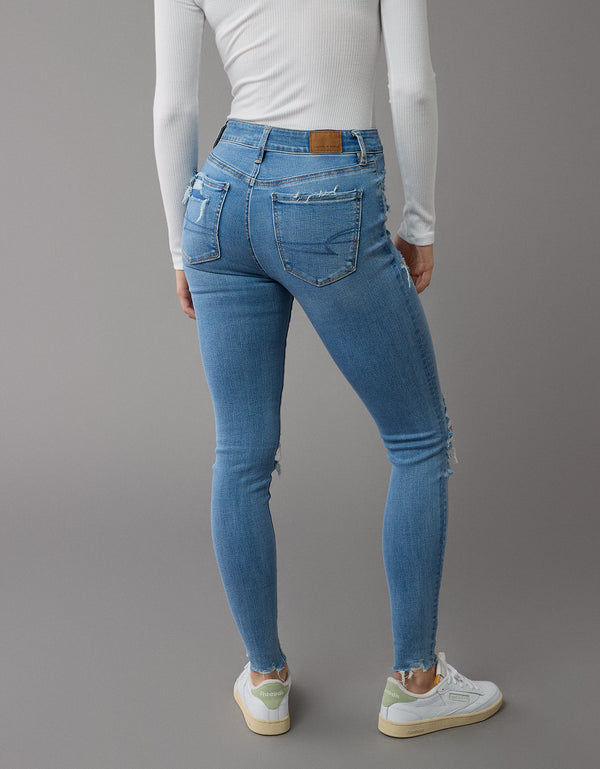 Jegging Tiro Alto con rotos Mujer AE - Azul