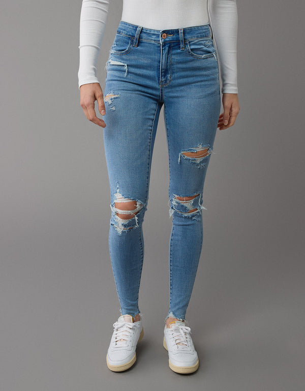 Jegging Tiro Alto con rotos Mujer AE - Azul