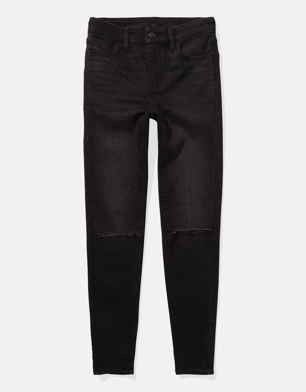 Jegging de talle alto rasgado de mujer AE - Negro