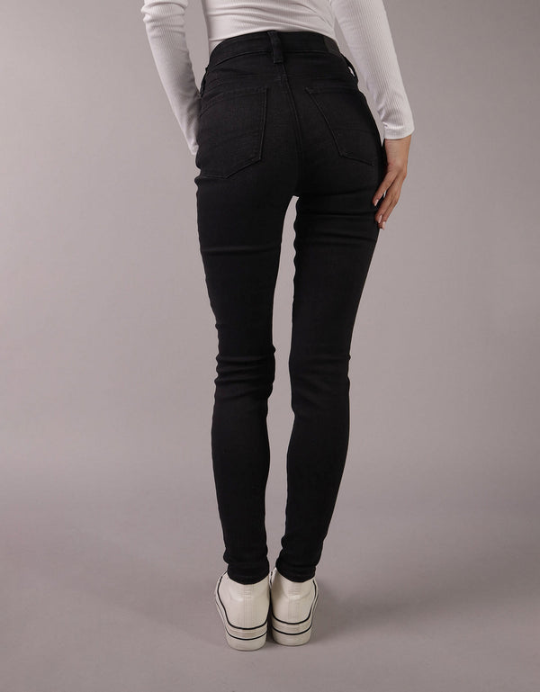 Jegging de talle alto rasgado de mujer AE - Negro