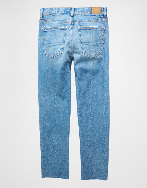 Jean straight de tiro alto de mujer AE - Azul