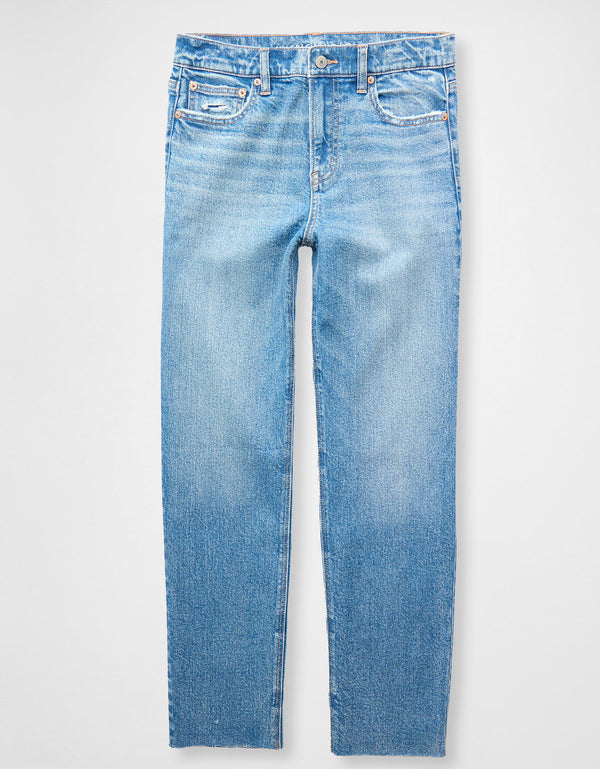 Jean straight de tiro alto de mujer AE - Azul