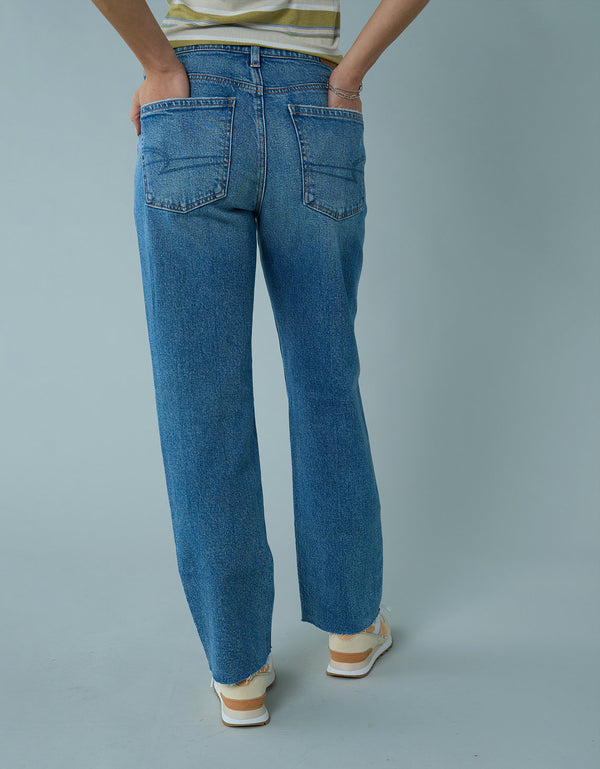 Jean straight de tiro alto de mujer AE - Azul