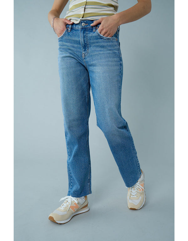 Jean straight de tiro alto de mujer AE - Azul