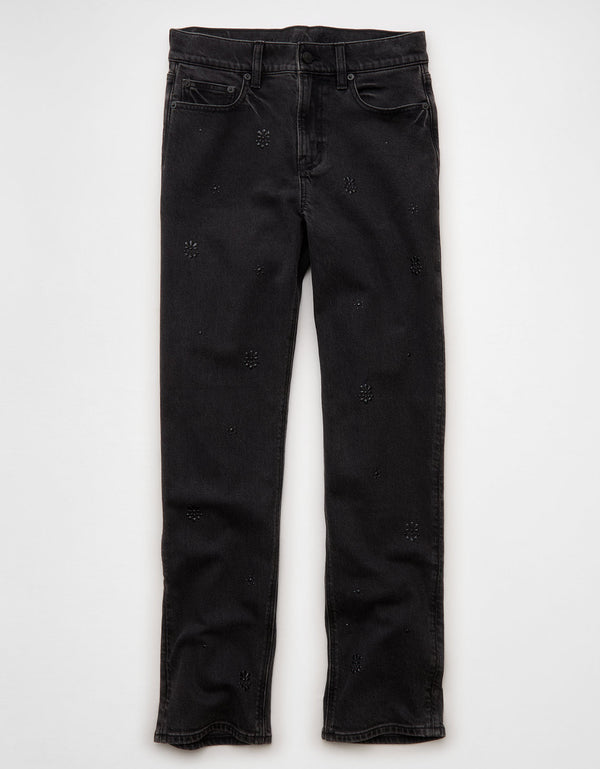 Jean recto adornado de cintura súper alta Ae Stretch - Gris