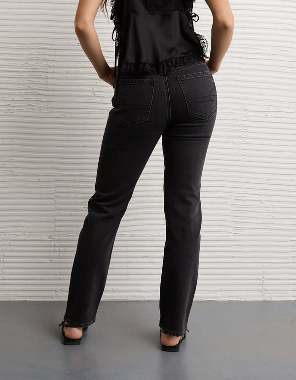 Jean recto adornado de cintura súper alta Ae Stretch - Gris
