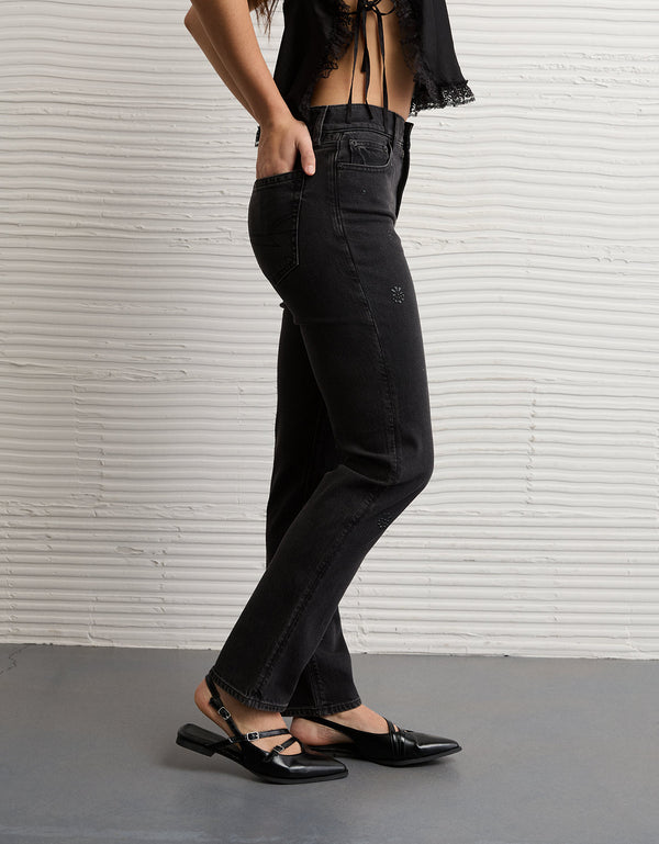 Jean recto adornado de cintura súper alta Ae Stretch - Gris