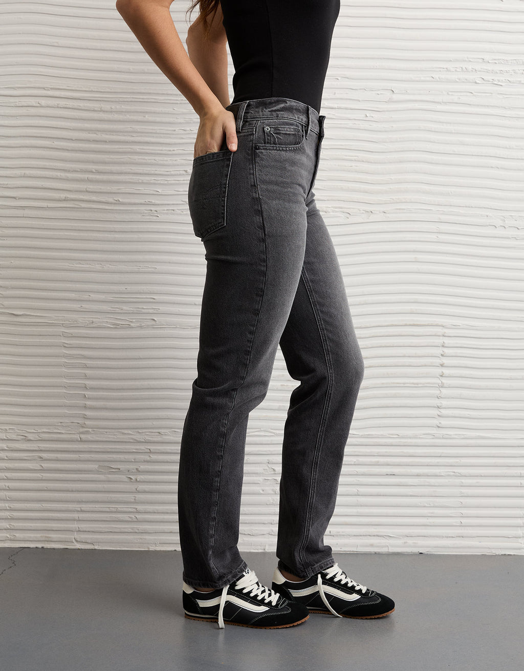 Jean Straight Tiro Alto Ae - Negro 0435_6026_001_os