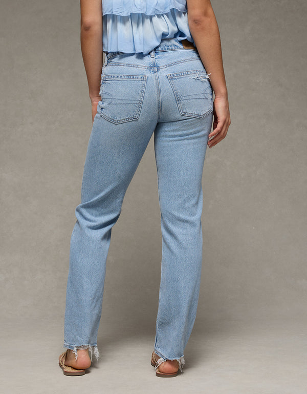 Jean recto de cintura alta Ae Stretch - Azul