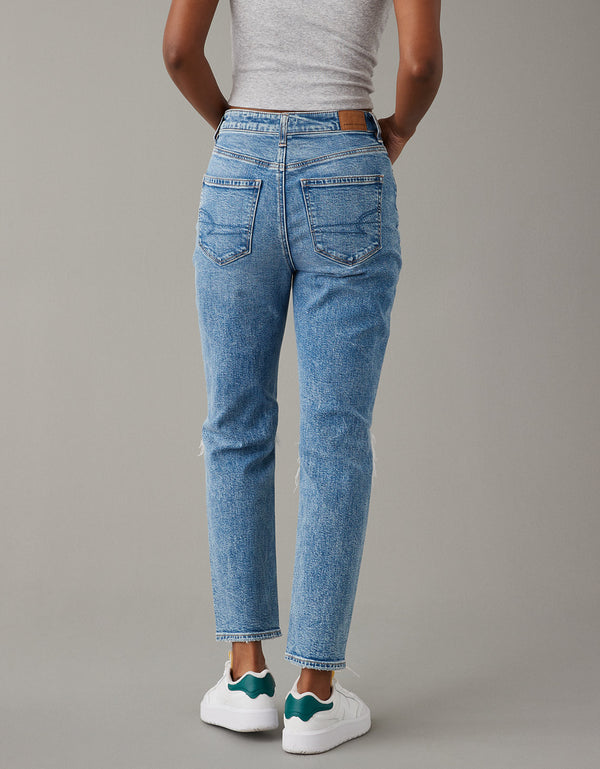Jean AE mom strigid con rotos - Azul