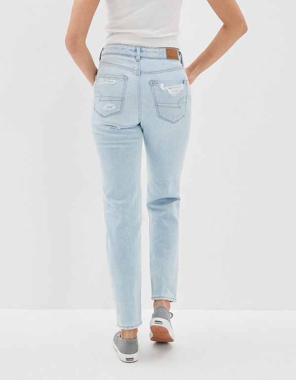 Jean AE mom strigid con rotos - Azul