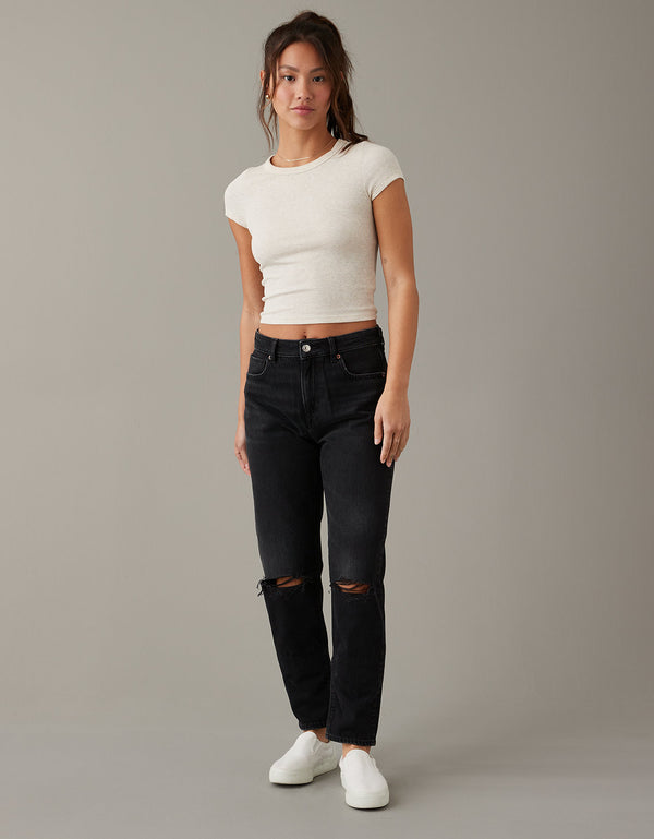Jean Mom Rígido Mujer AE - Negro
