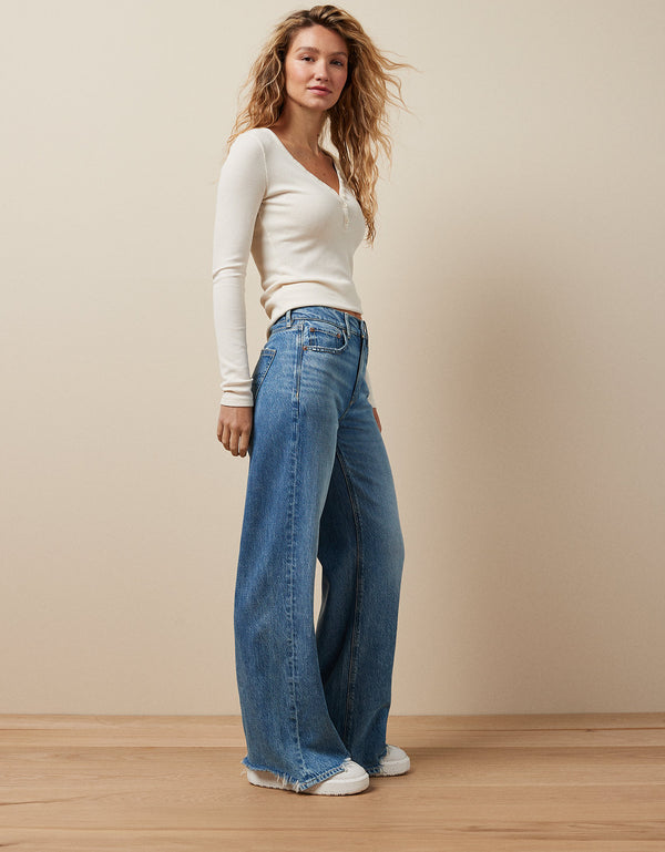 Jeans Ae holgados con pernera ancha y cintura muy alta Dreamy Drape - Azul