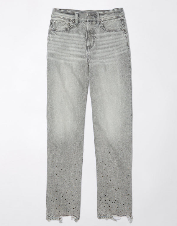 Jean AE Baggy de pierna recta y cintura super alta - Gris