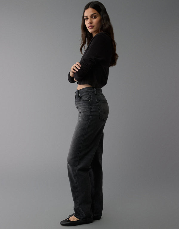 Jean Straight Baggy Tiro Alto Recto y Holgado Mujer AE - Negro