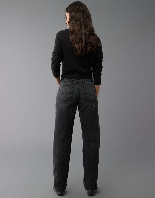 Jean Straight Baggy Tiro Alto Recto y Holgado Mujer AE - Negro