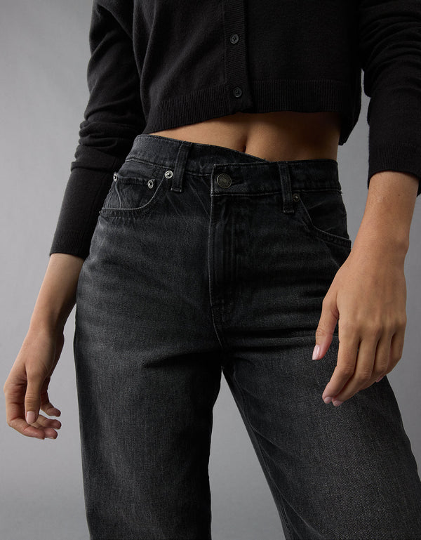 Jean Straight Baggy Tiro Alto Recto y Holgado Mujer AE - Negro