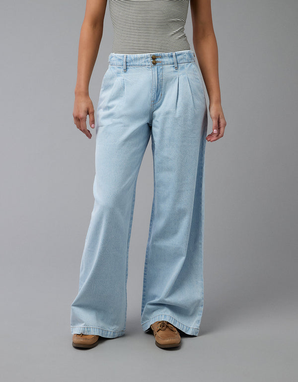 Jean baggy recto de tiro alto de mujer AE - Azul