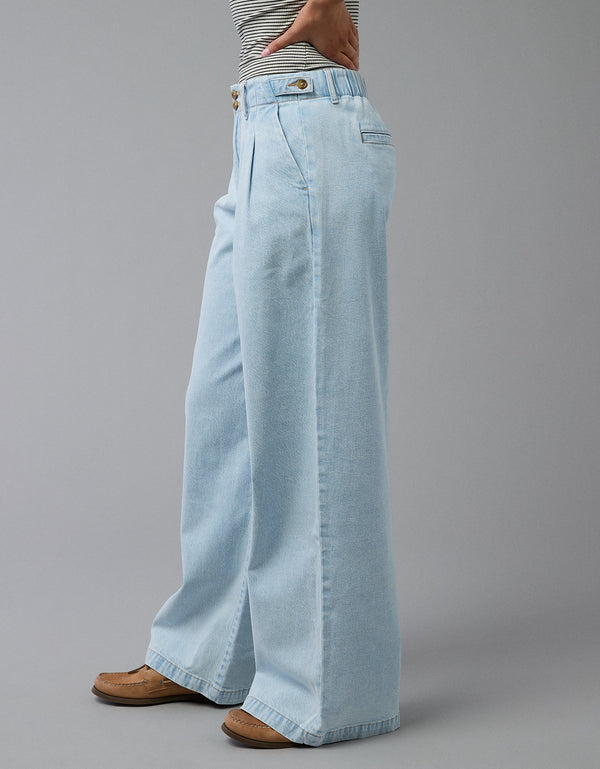 Jean baggy recto de tiro alto de mujer AE - Azul