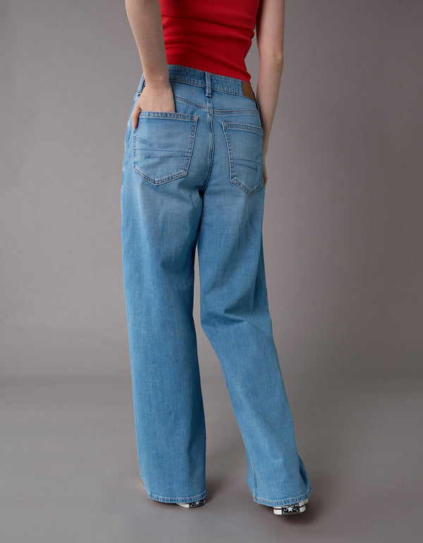 Jean baggy de pierna ancha y cintura baja Ae Stretch - Azul