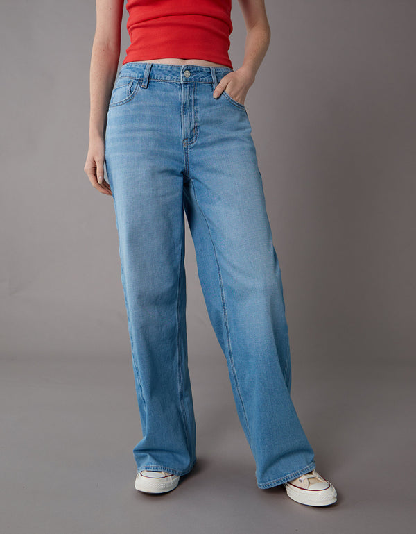Jean baggy de pierna ancha y cintura baja Ae Stretch - Azul
