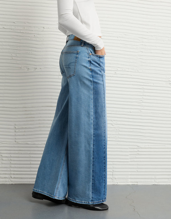 Jean Baggy Wide-Leg con Parches de Tiro Bajo Ae - Azul