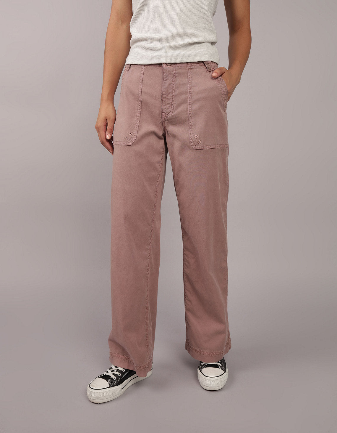 Pantalón Tiro Alto Holgado Mujer AE - café 0461_5081_182_of