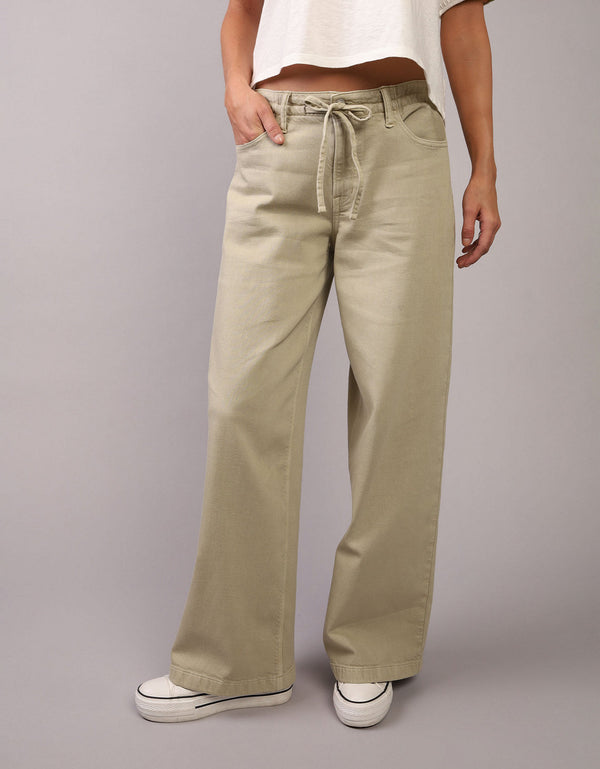 Pantalón Wide-Leg de Tiro Bajo Ae - Verde