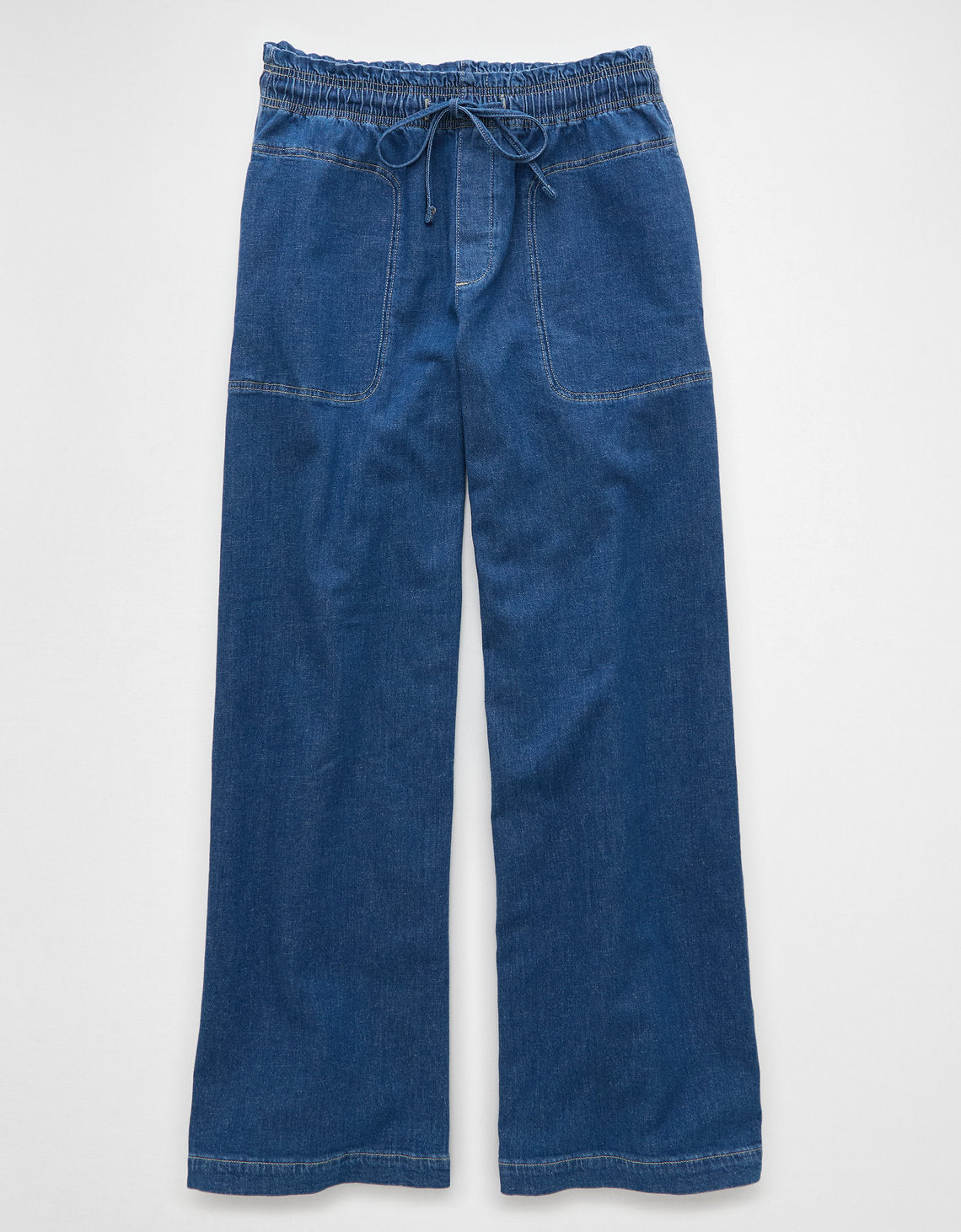 Pantalón de Lino con Drapeado Soñado y Cintura Elástica - Azul 0461_5589_532_f