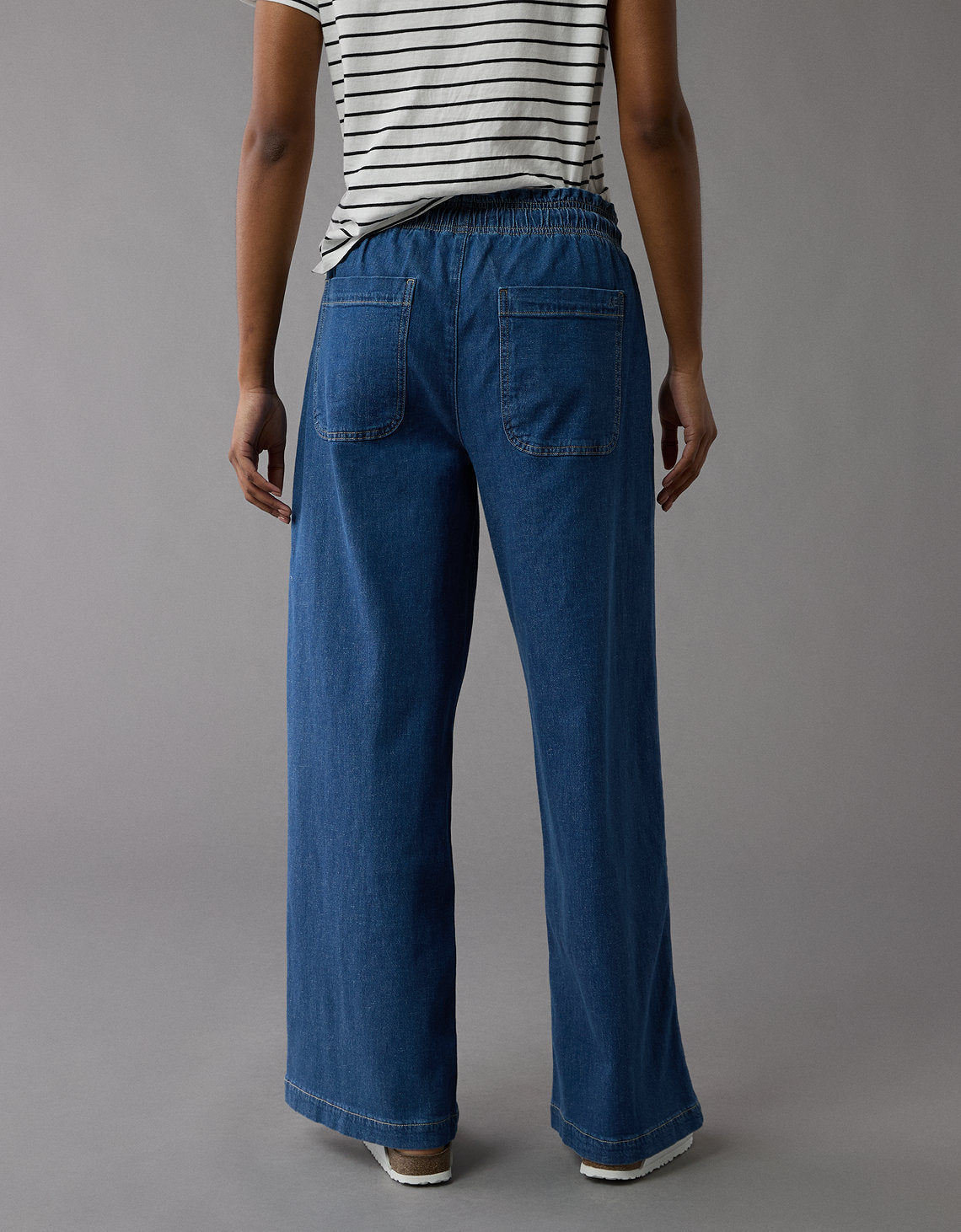 Pantalón de Lino con Drapeado Soñado y Cintura Elástica - Azul 0461_5589_532_ob
